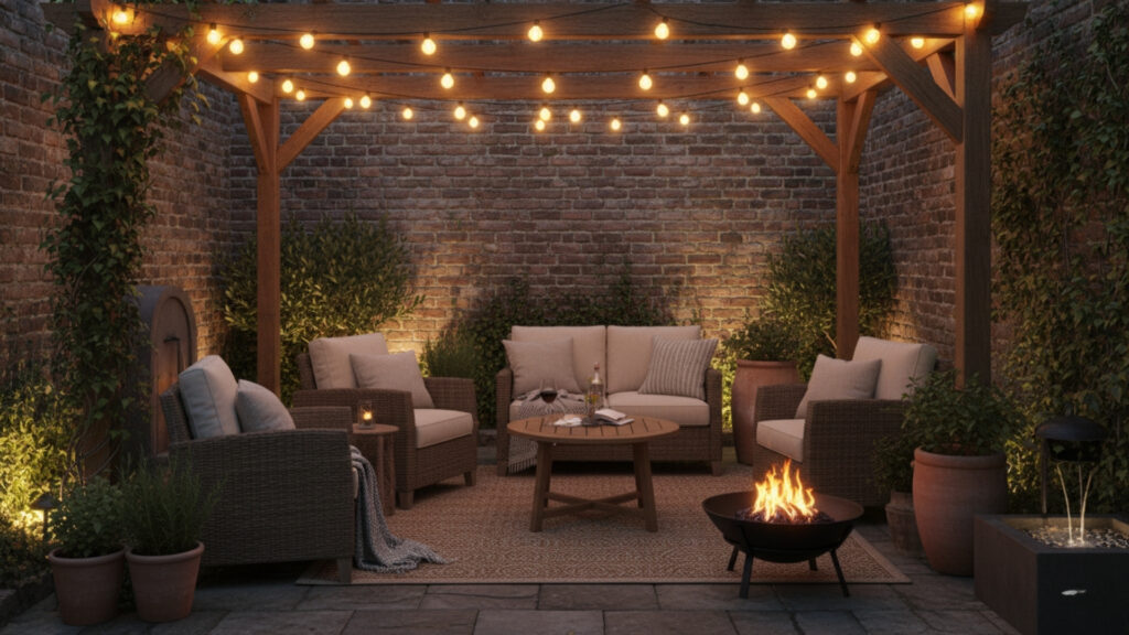 String Light Decor for Cozy Small Backyard Evening Ambience