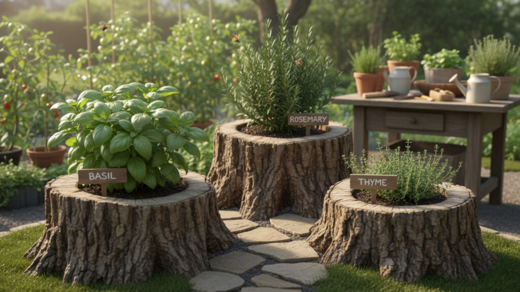 Stump Herb Gardens for Functional and Decorative Use