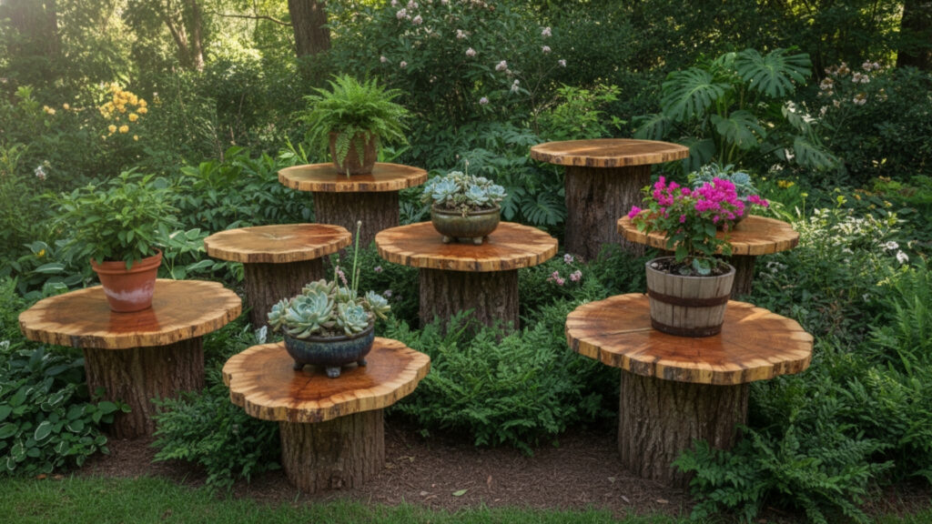 Stump Planter Tables for Functional Outdoor Decor