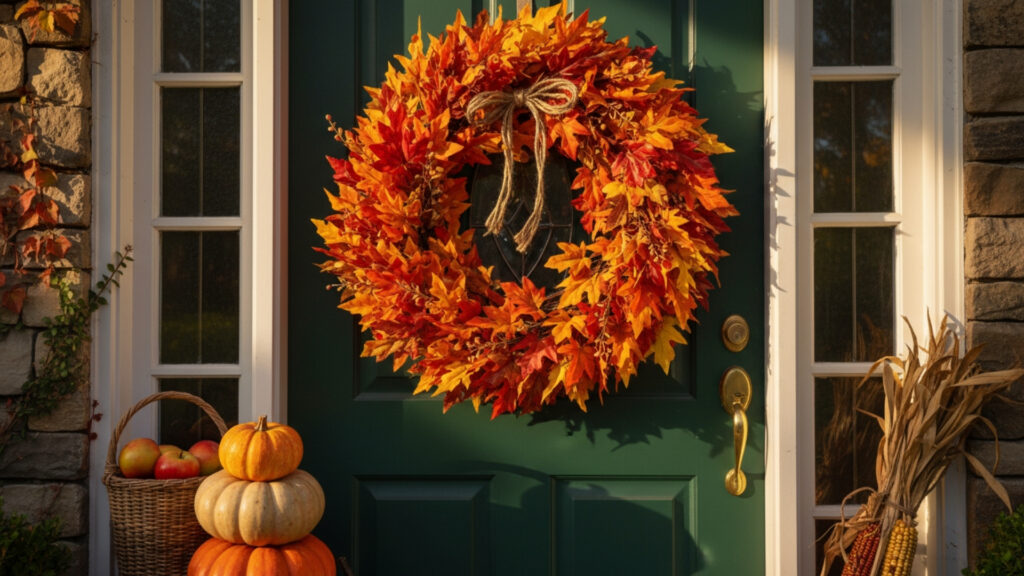 Stunning Classic Autumn Leaf Wreath Ideas for Front Doors