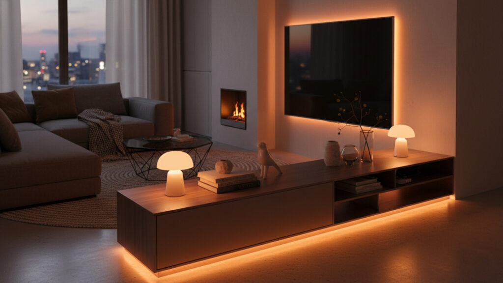 Stylish TV Stand Lighting to Highlight Decor Elements