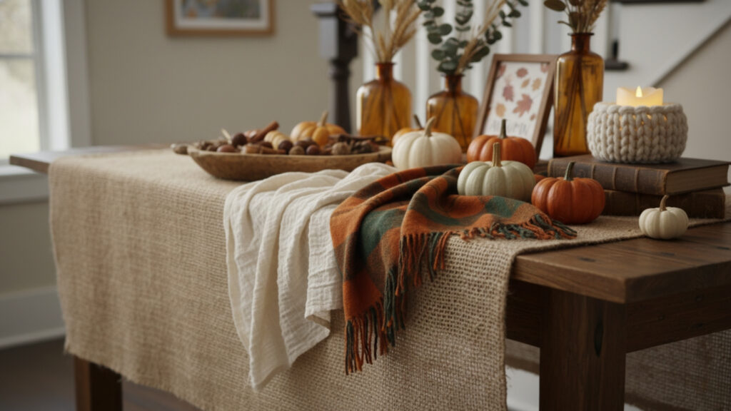 Textured Fabrics and Table Runners for Added Warmth