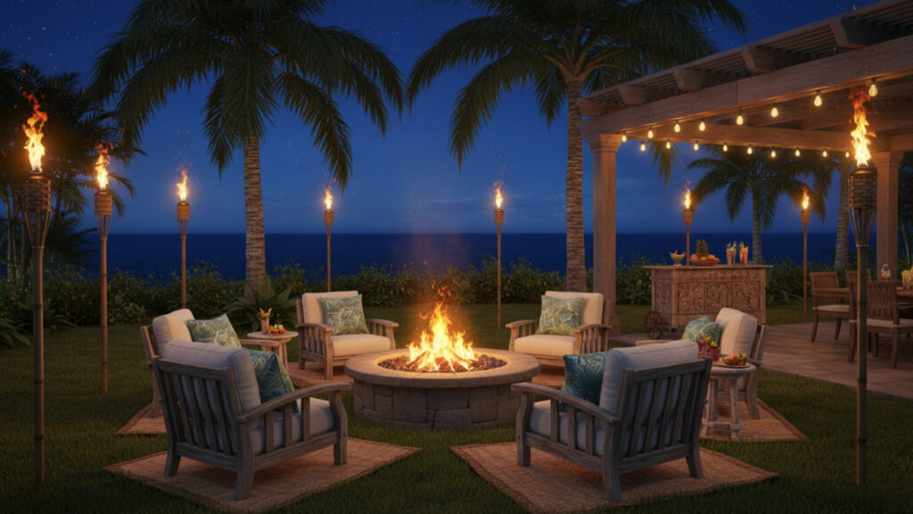 Tiki Torches Lighting for Tropical and Warm Outdoor Atmosphere