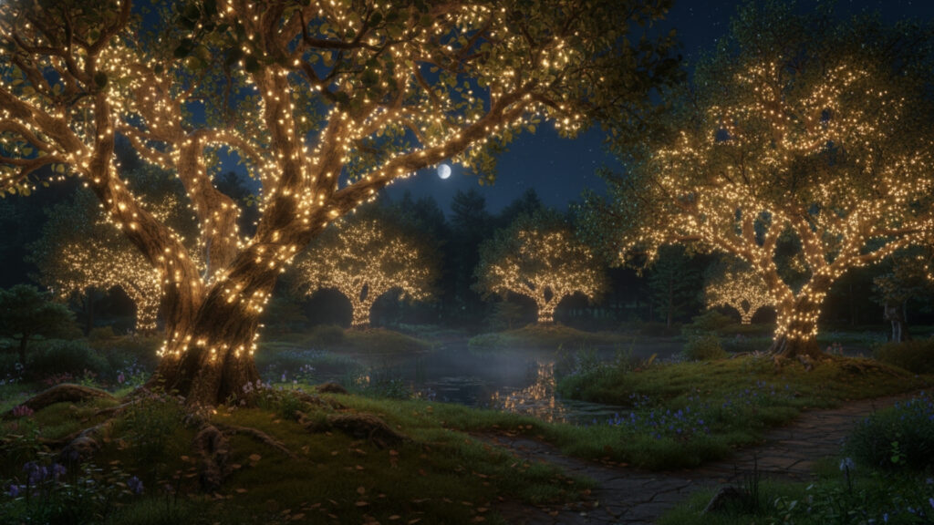 Tree Wrapped String Lights for a Natural and Enchanting Look