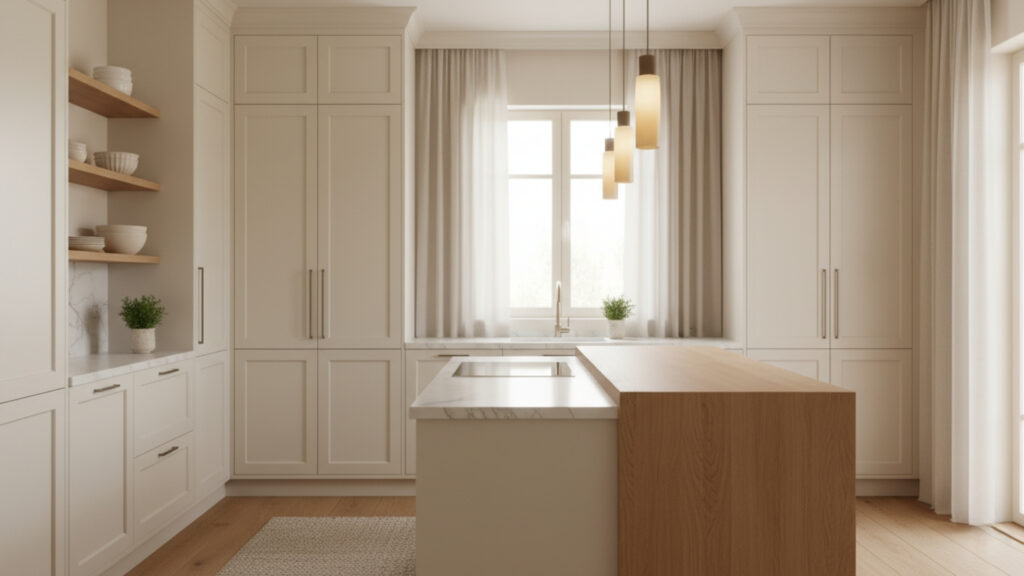 Warm White Kitchen Cabinets with Soft Undertones for Cozy Elegance