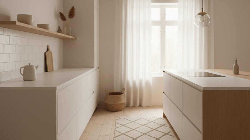 Warm White Kitchen with Minimal Decor for Clean and Elegant Space