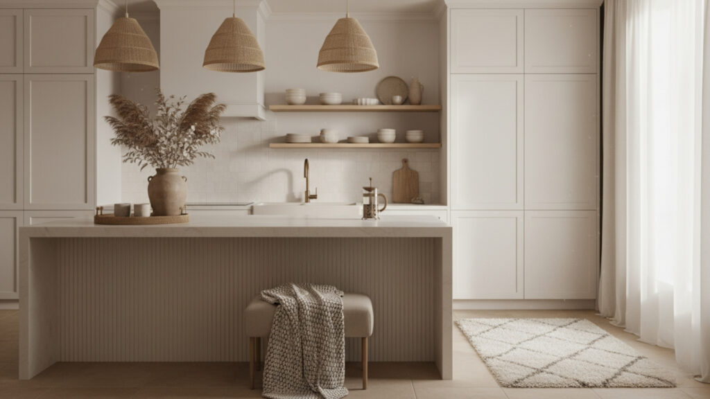Warm White Kitchen with Neutral Decor for Calm and Cohesive Look