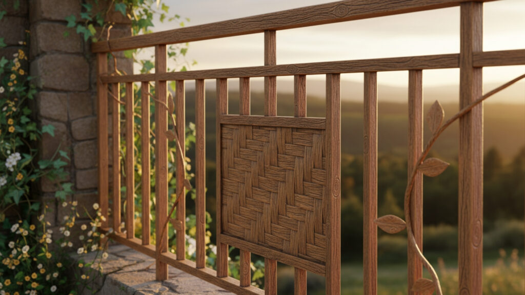 Wooden Finish Grill Design for Warm and Natural Balcony Look