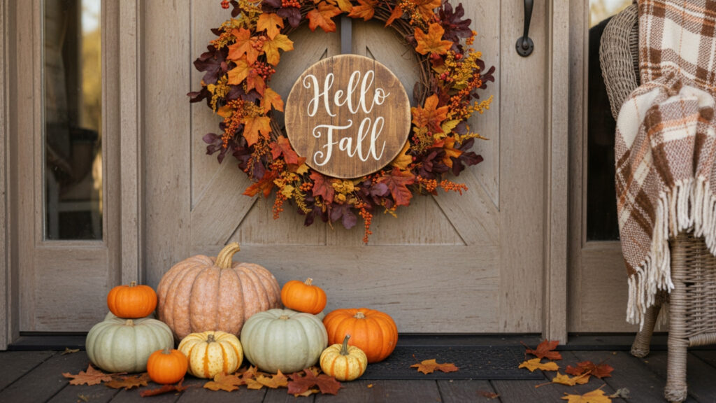 Wooden Sign Fall Wreath Ideas for Front Door Decor
