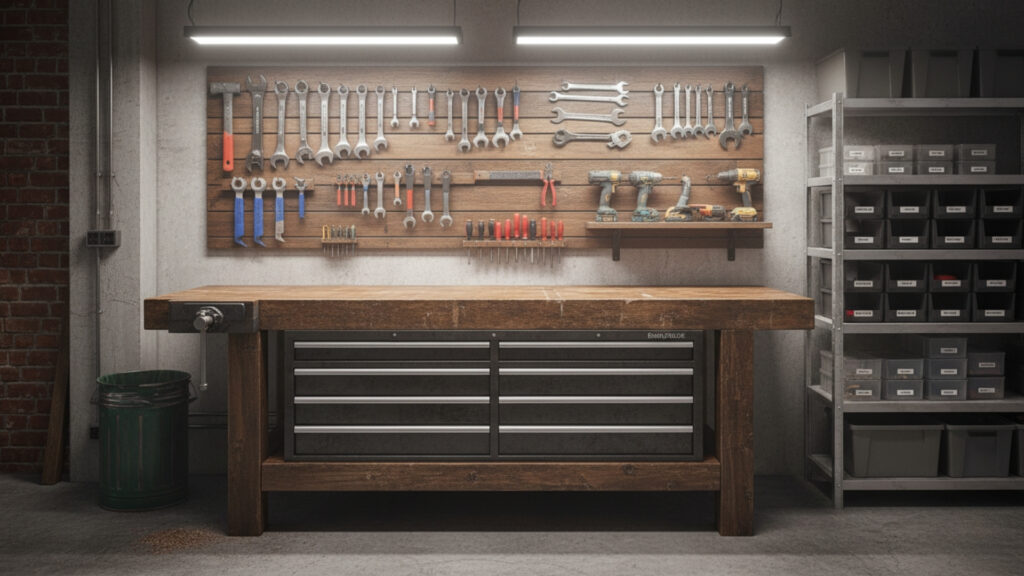 Workbench Setup Ideas for Functional Garage Workspace Organization Area