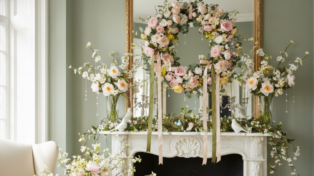 reaths Above the Mantel for Centered Seasonal Focus