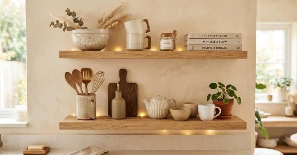 Aesthetic Kitchen Shelf Decor Setup