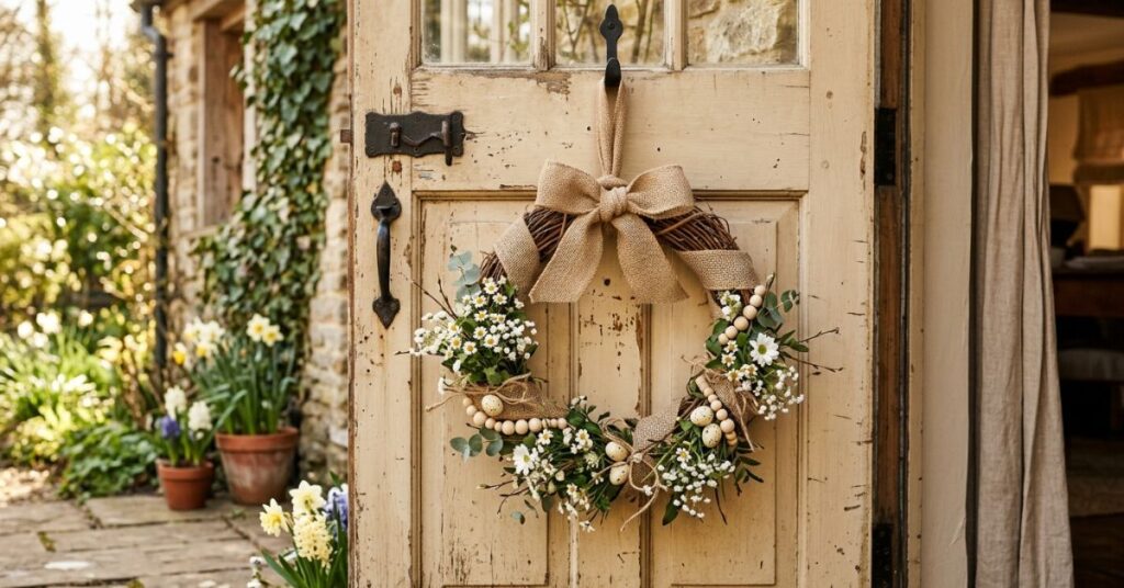 Burlap Ribbon Rustic Easter Wreath Design