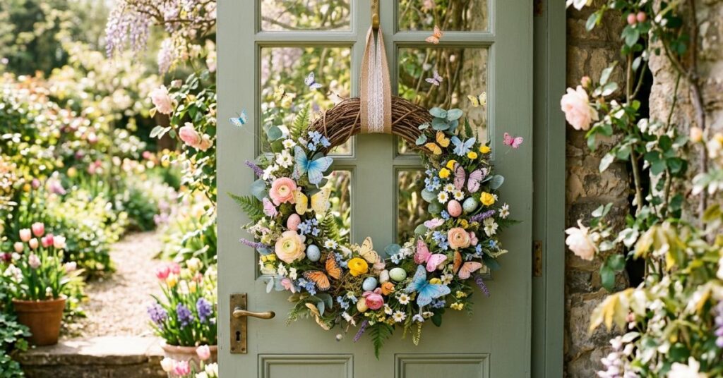 Butterfly Garden Easter Wreath For Front Door