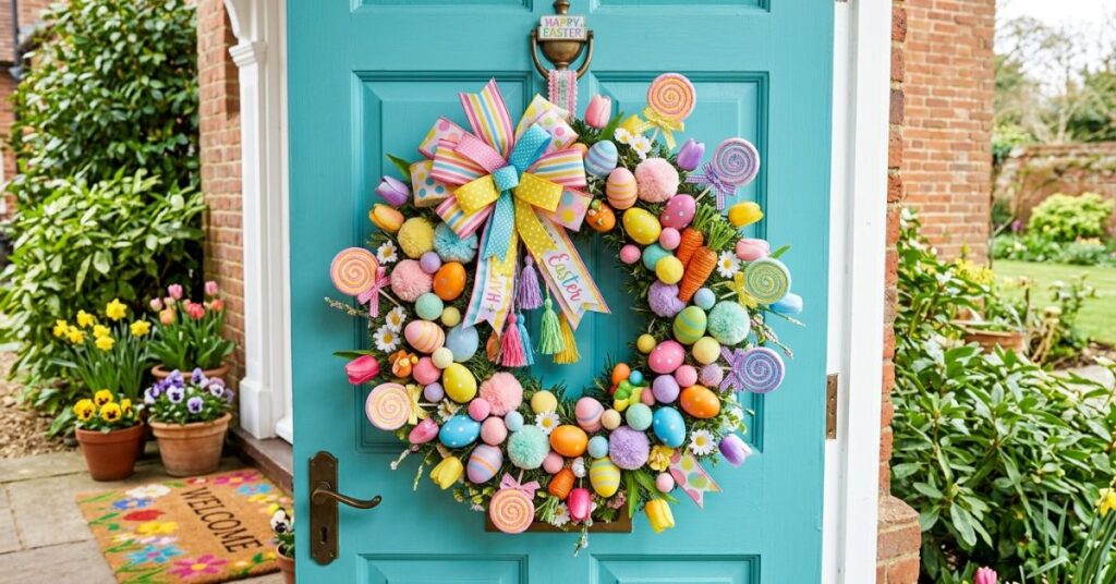 Candy-Inspired Colorful Easter Wreath For Fun Decor