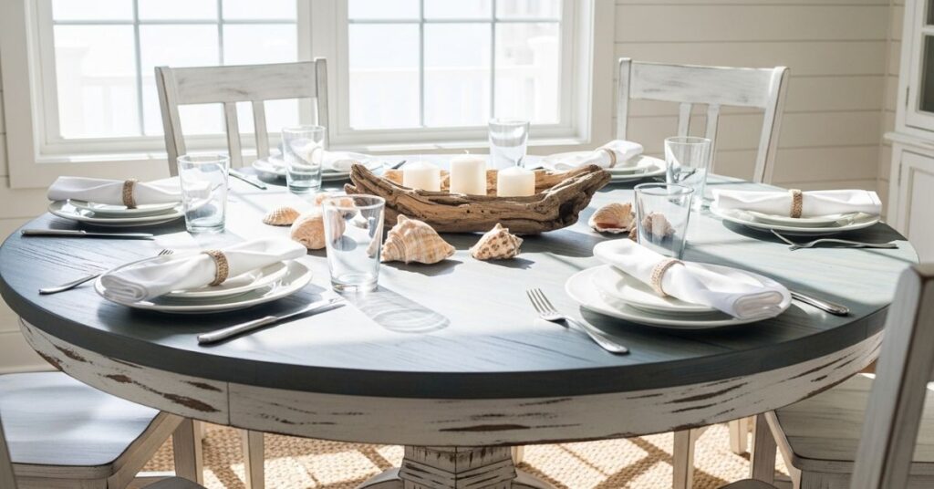 Coastal Beach Style Dining Table Setup