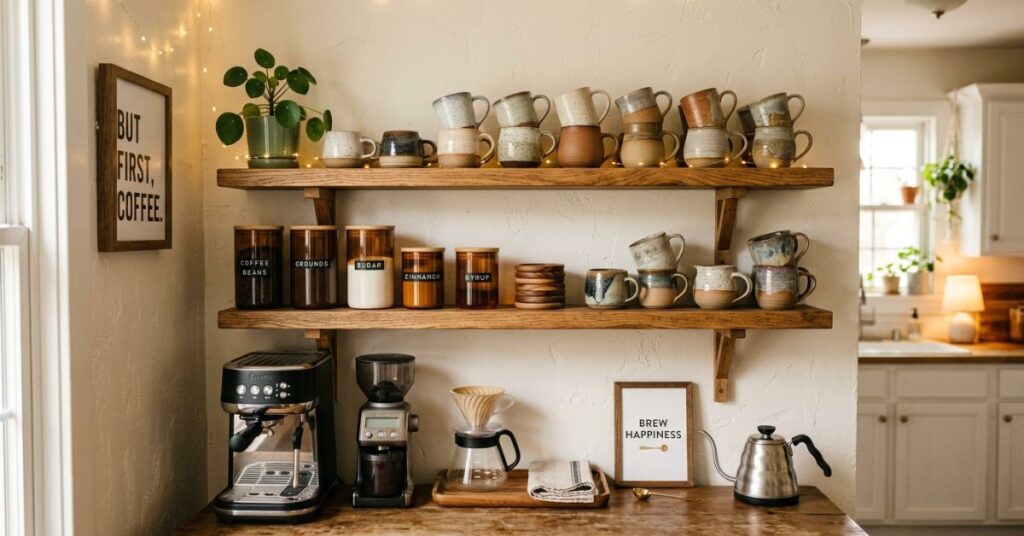 Coffee Station Kitchen Shelf Decor Ideas