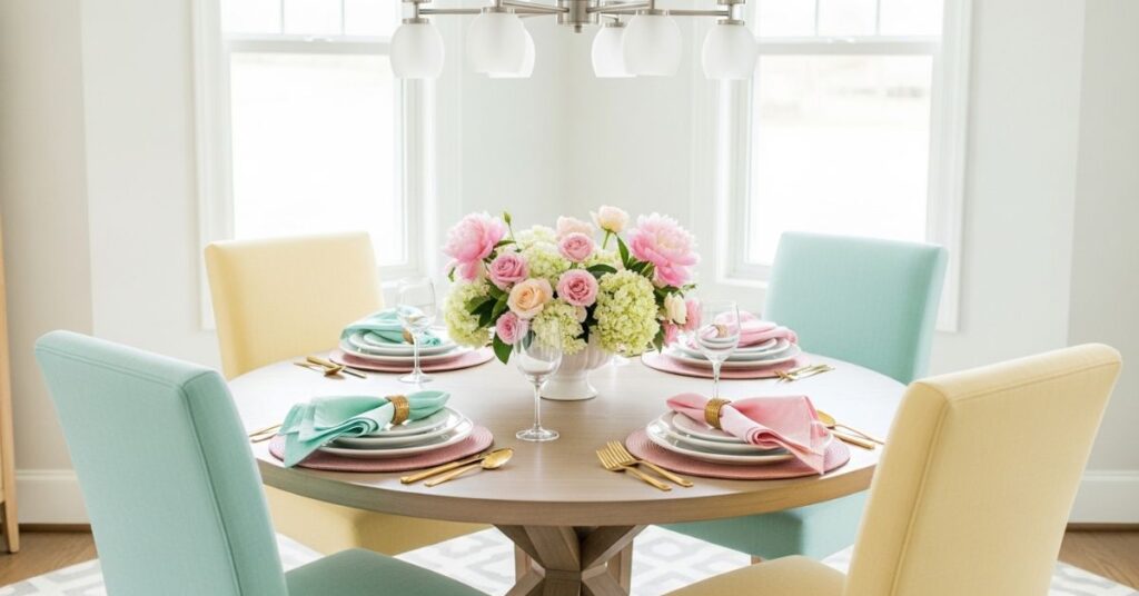 Color-Themed Round Dining Table Decor Concepts
