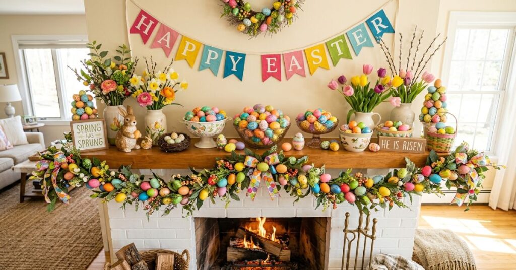 Colorful Easter Egg Mantel Arrangement