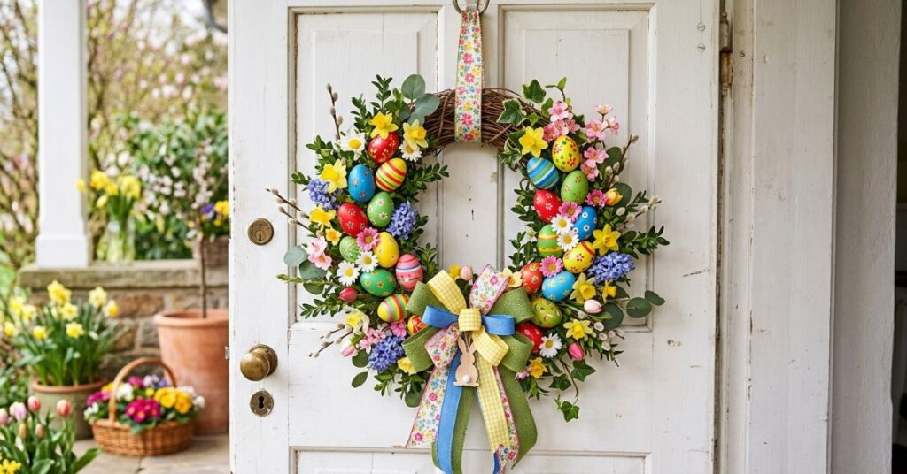 Colorful Egg-Decorated Easter Wreath Inspiration
