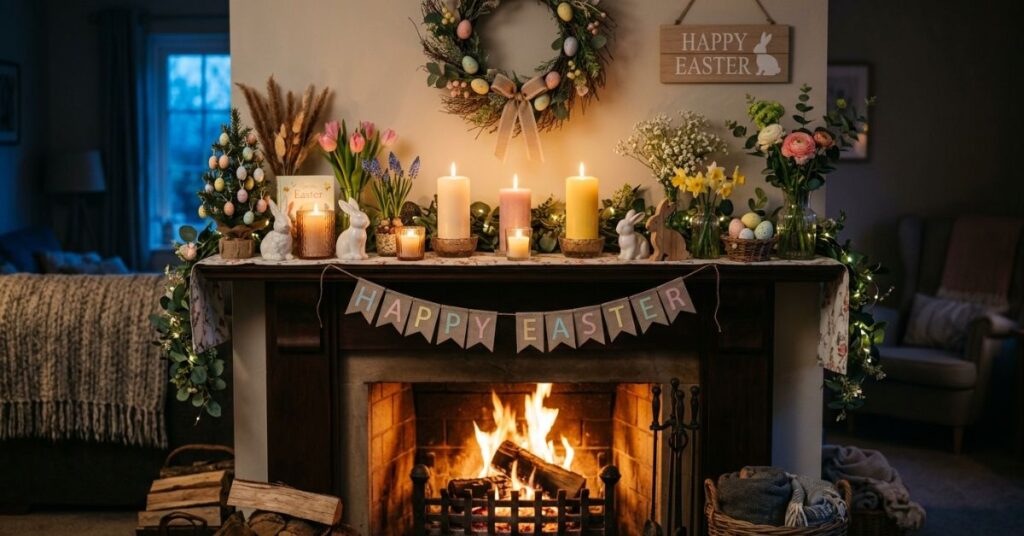 Cozy Candlelight Easter Fireplace Styling