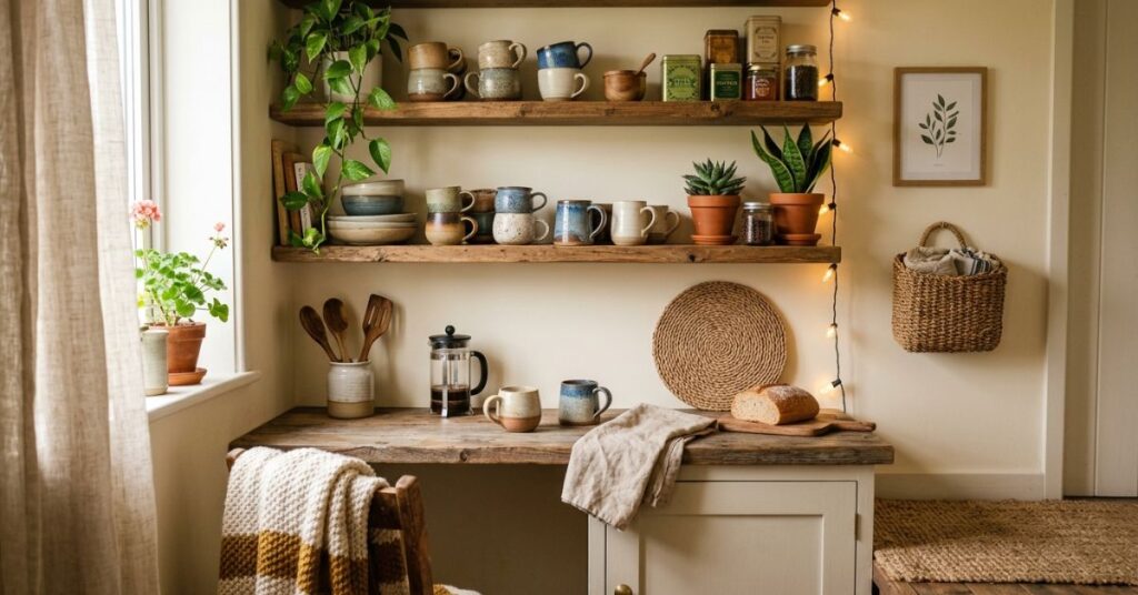 Cozy Kitchen Shelf Styling for Small Spaces