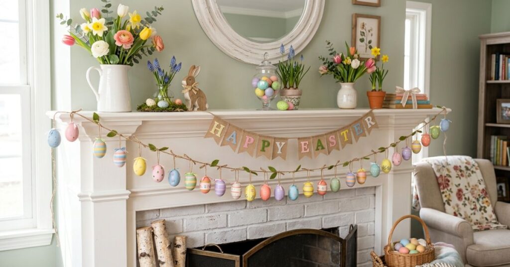 DIY Easter Egg Garland Mantel Idea