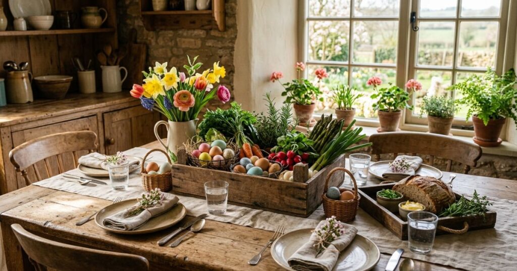 Farm Fresh Easter Table Decor Ideas with Wooden Touches