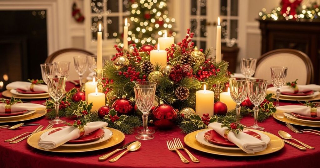 Festive Holiday Round Dining Table Decor