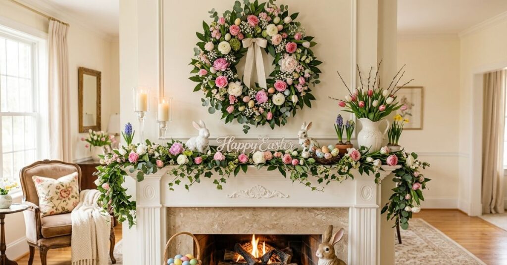 Floral Wreath Center Mantel Styling Idea