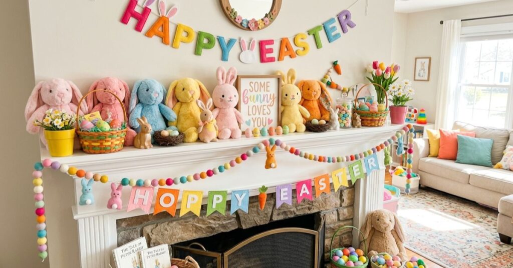 Kids-Friendly Easter Mantel Fun Decor