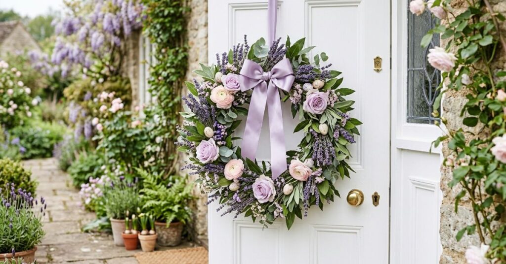 Lavender And Purple Theme Easter Wreath Design