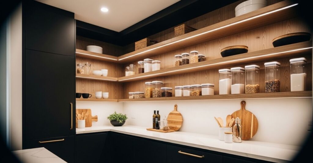 Modern Black and Wood Pantry Design