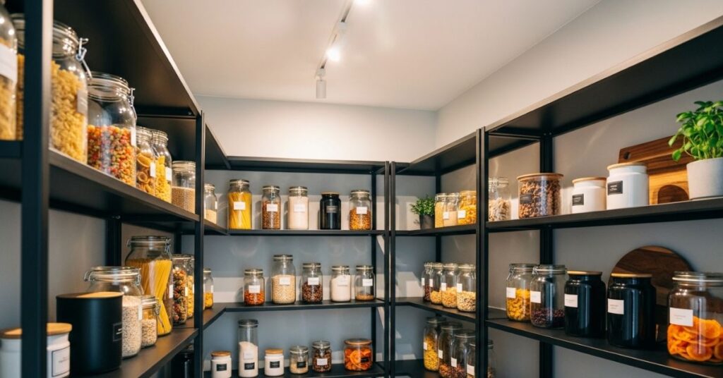 Open Pantry with Metal Rack Shelving