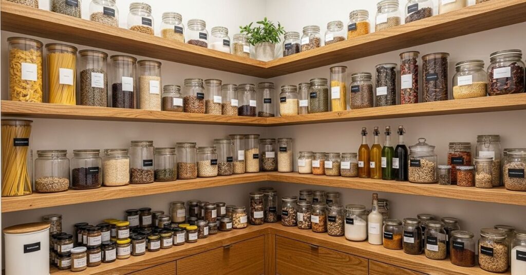 Pantry with Mixed Materials (Wood + Glass)
