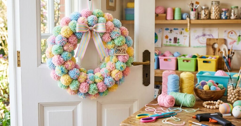 Pom Pom Handmade Easter Wreath For Kids' Friendly Craft