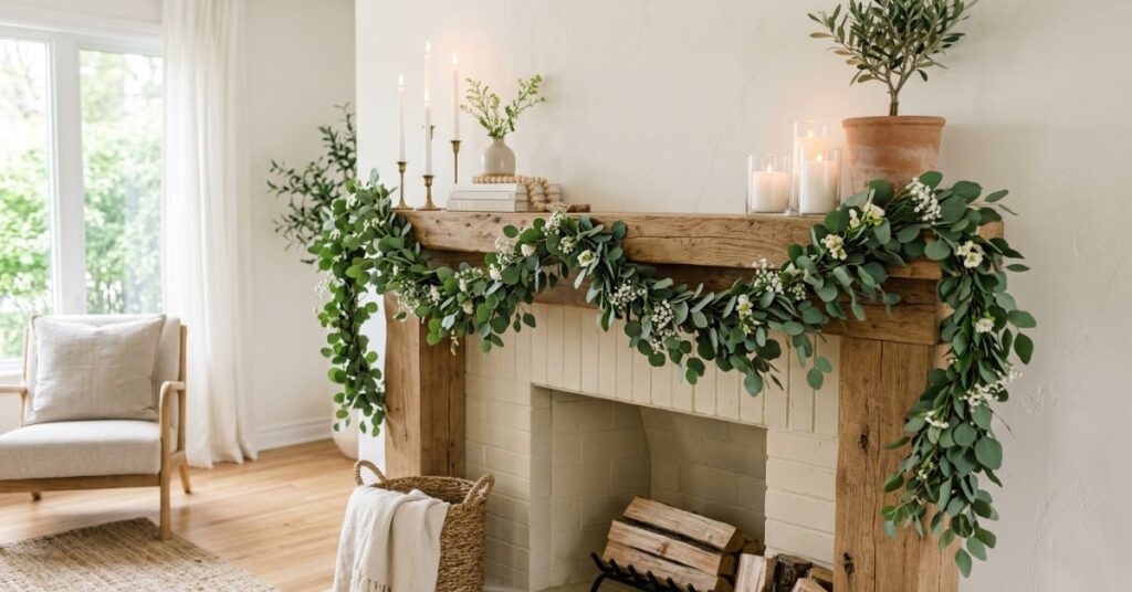 Spring Greenery Mantel with Natural Touch