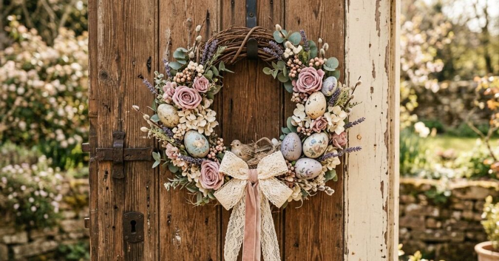 Vintage Style Easter Wreath With Antique Touch
