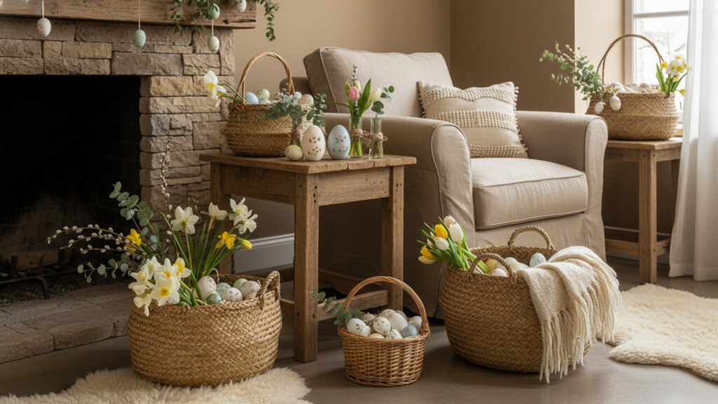 Easter Basket Decor Ideas for Rustic Living Room Accents