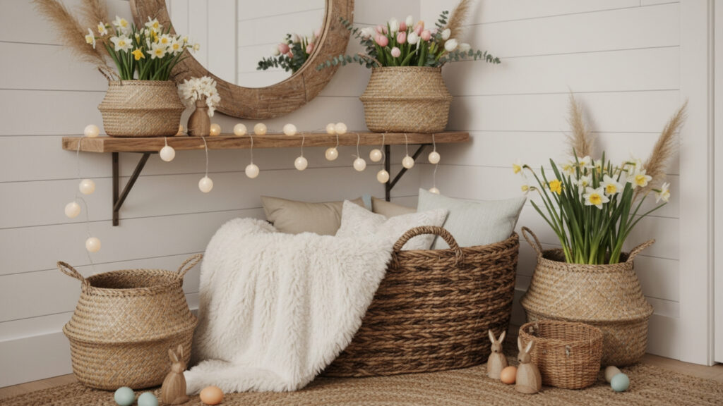 Easter Decorative Basket Corner Ideas for Living Room Styling
