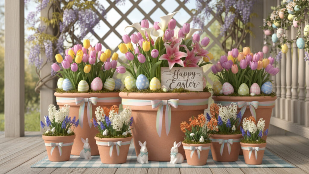 Easter Flower Pot Outdoor Decoration Ideas for Fresh Spring Beauty
