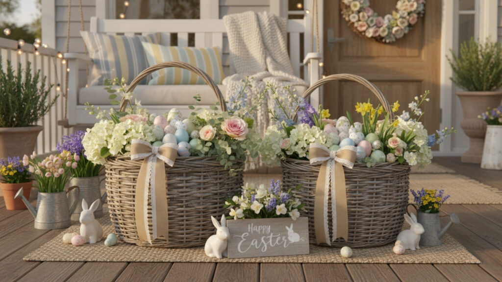 Easter Front Porch Basket Decor Ideas for Rustic Charm