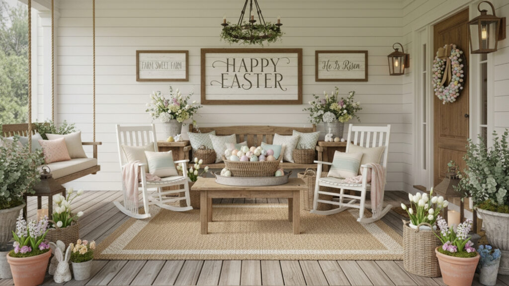 Easter Front Porch Farmhouse Decor Ideas for Rustic Style