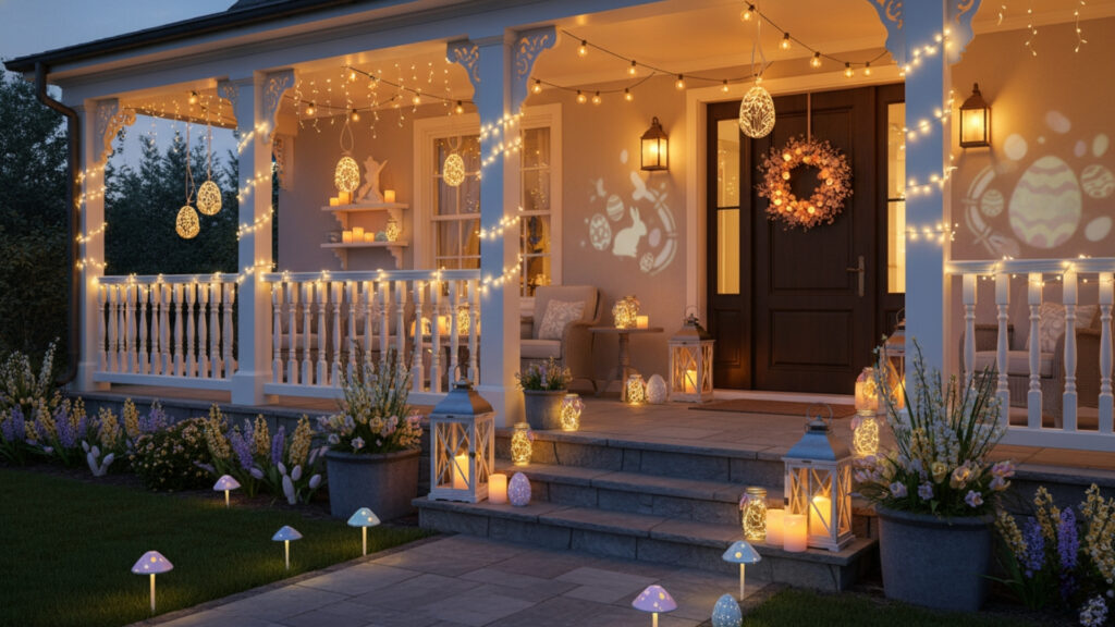 Easter Front Porch Lighting Decor Ideas for Warm Evening Glow