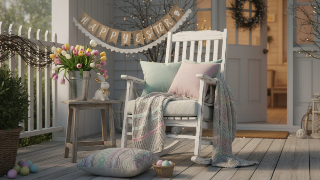 Easter Front Porch Rocking Chair Decor Ideas for Rustic Comfort