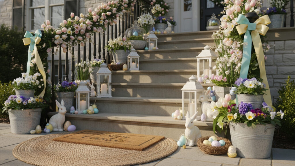 Easter Front Porch Stair Decor Ideas for Festive Entry Steps