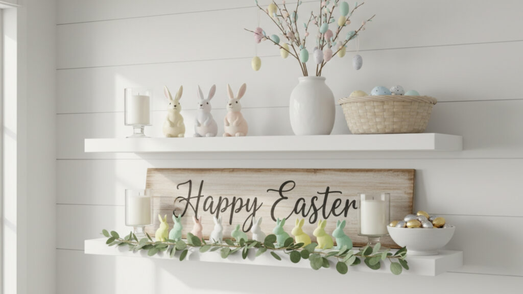 Easter Shelf Decor Ideas for Layered Living Room Displays