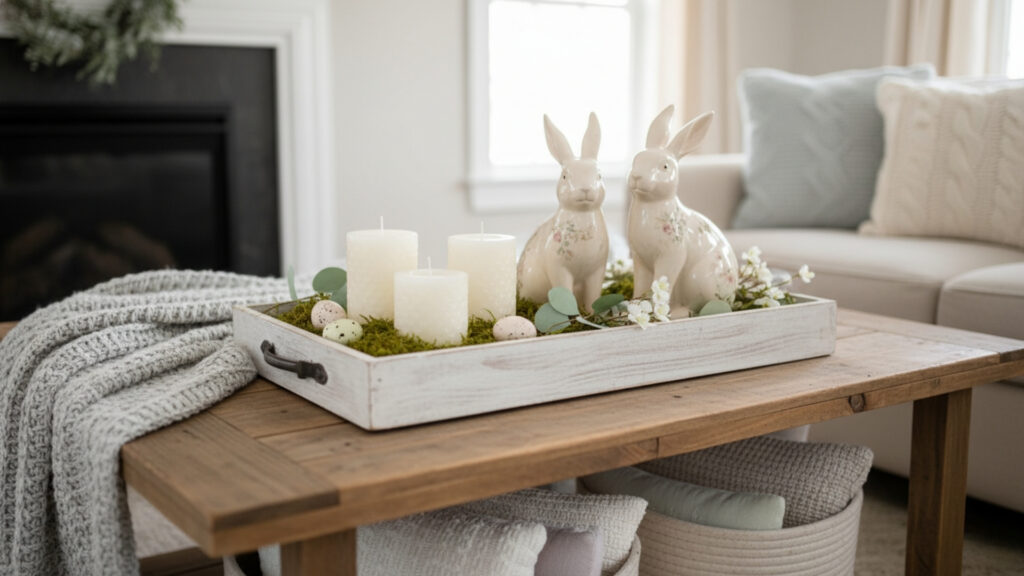 Farmhouse Easter Coffee Table Decor Ideas for Cozy Living Room Styling