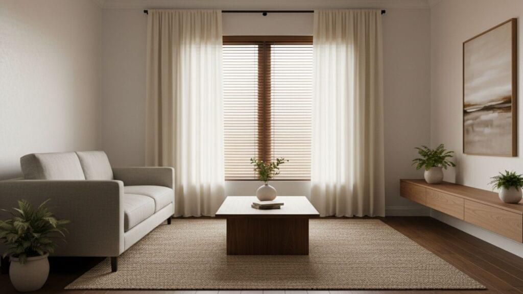 Mix Modern Minimalist Blinds With Soft Drapes for Balanced Window Styling
