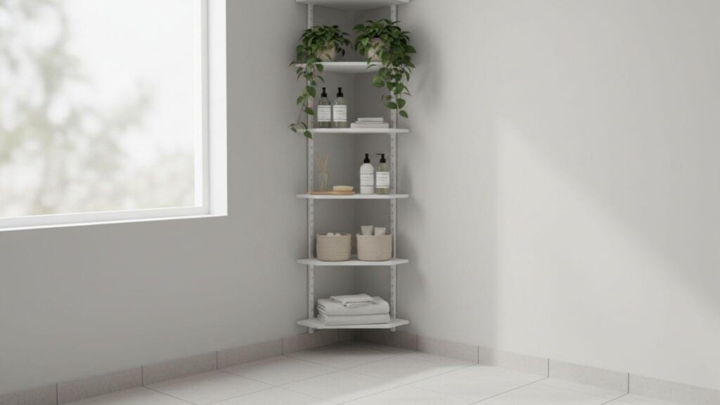 tension rod shelves bathroom storage